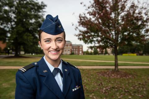 Shelby Patti, an MSU Air Force ROTC cadet and junior chemistry major, is one of only three recipients in the U.S. receiving an Armed Forces Communications and Electronics Association ROTC Medal of Honor Scholarship. (Photo by Logan Kirkland)